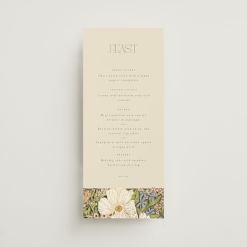 This is a sherbert menu cards with foil pressed by Leah Bisch called in the garden printing on signature in 4x9