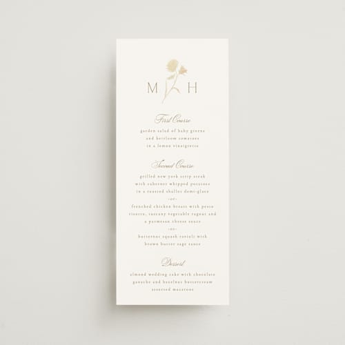 This is a buttercream menu cards with foil pressed by Kristie Kern called the romantic printing on signature in 4x9