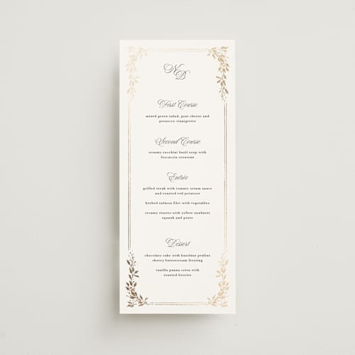 This is a diamond menu cards with foil pressed by Kate Ahn called lake como printing on signature in 4x9