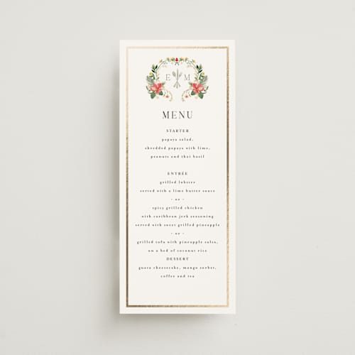 This is a papaya menu cards with foil pressed by Susan Moyal called tropica printing on signature in 4x9
