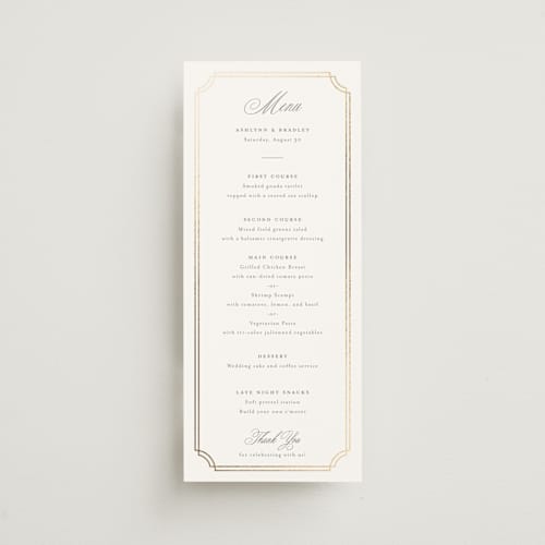 This is a mist menu cards with foil pressed by Sarah Brown called formally printing on signature in 4x9