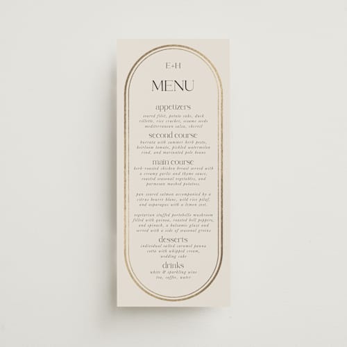 This is a sandstone menu cards with foil pressed by Lori Wemple called oval printing on signature in 4x9