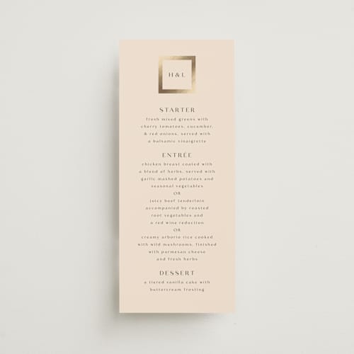 This is a latte menu cards with foil pressed by Stacy Maalouf called framed photo printing on signature in 4x9