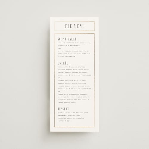 This is a lily menu cards with foil pressed by Heather Schertzer called documentary printing on signature in 4x9