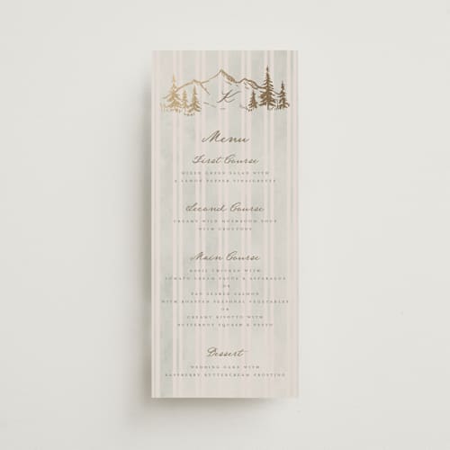 This is a dew menu cards with foil pressed by Petra Kern called mountain love printing on signature in 4x9
