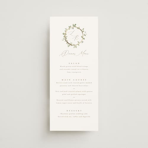 This is a ivy menu cards with foil pressed by Everett Paper Goods called canopy printing on signature in 4x9
