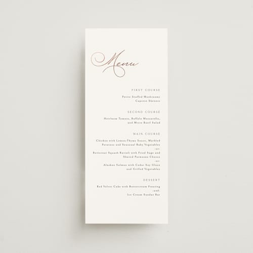 This is a snow menu cards with foil pressed by Kaydi Bishop called eternal printing on signature in 4x9