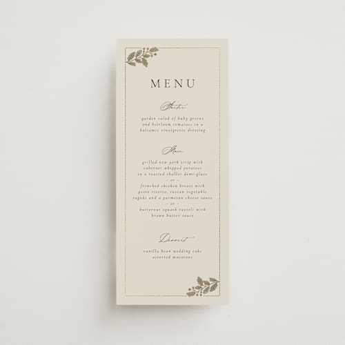 This is a fern menu cards with foil pressed by Jen Owens called vine wrap printing on signature in 4x9