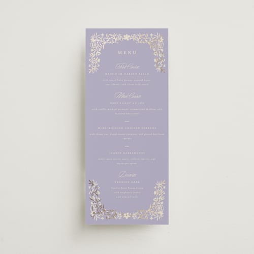 This is a heather menu cards with foil pressed by Vera Lim called fairytale.. printing on signature in 4x9