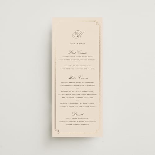 This is a bisque menu cards with foil pressed by chocomocacino called lussekatter printing on signature in 4x9