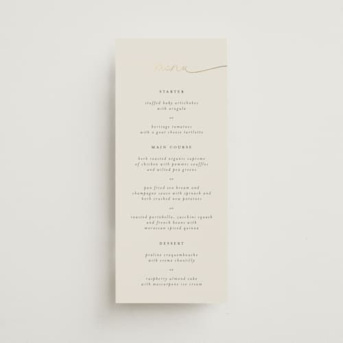 This is a linen menu cards with foil pressed by Pippa Shaw called silk printing on signature in 4x9