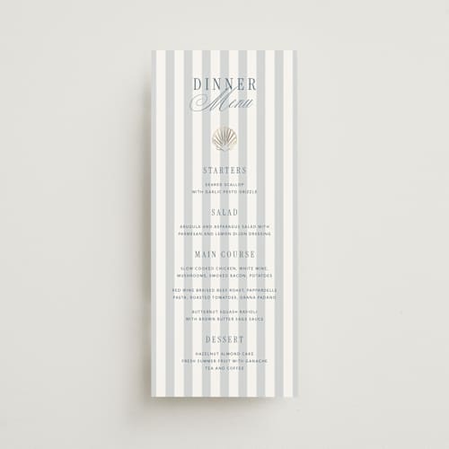 This is a coast menu cards with foil pressed by Kelly Schmidt called seashore printing on signature in 4x9