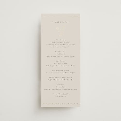 This is a petal menu cards with foil pressed by Nicoletta Savod called parisian garden printing on signature in 4x9