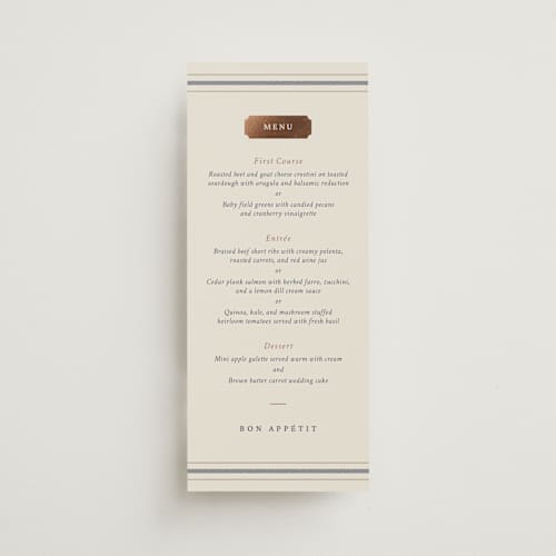 This is a midnight menu cards with foil pressed by Sam Dubeau called equestrian printing on signature in 4x9
