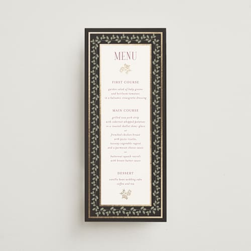 This is a blush menu cards with foil pressed by Susan Moyal called flouriishing printing on signature in 4x9