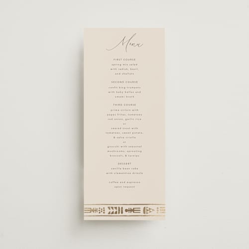 This is a sahara menu cards with foil pressed by David Michuki called cultured element printing on signature in 4x9