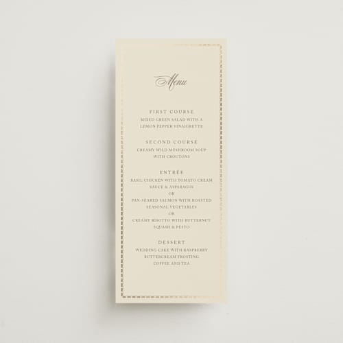 This is a champagne menu cards with foil pressed by Deynaaz Daraei called ahlum printing on signature in 4x9