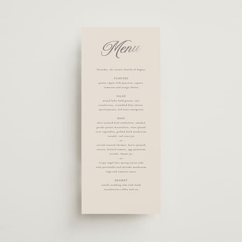 This is a antique menu cards with foil pressed by Nicole Walsh called tux printing on signature in 4x9