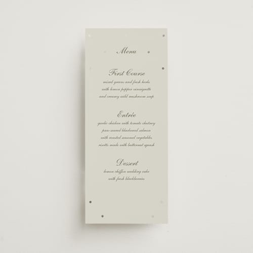 This is a fog menu cards with foil pressed by Baumbirdy called pearls printing on signature in 4x9