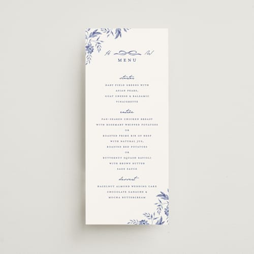 This is a willow menu cards with standard by Susan Zinader called daisy toile printing on signature in 4x9
