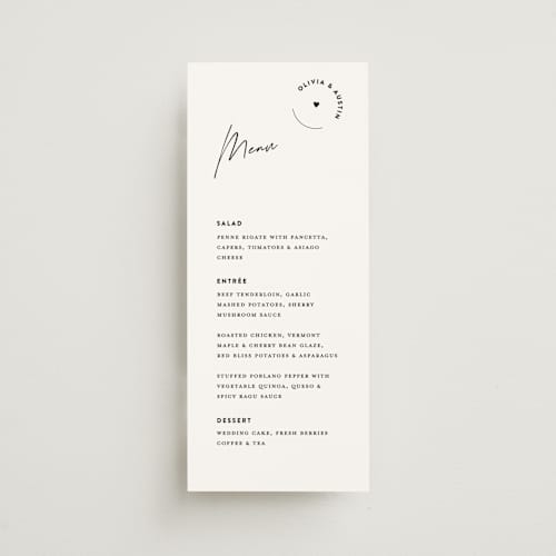 This is a cloud menu cards with standard by Pixel and Hank called merge printing on signature in 4x9