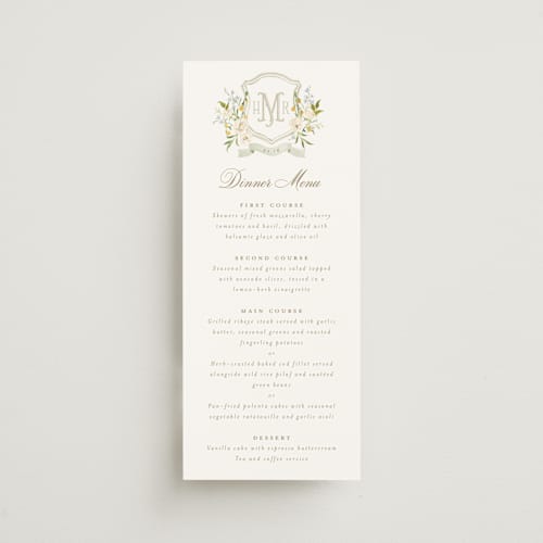 This is a chiffon menu cards with standard by Everett Paper Goods called avalon printing on signature in 4x9