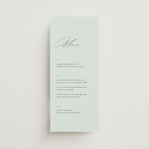This is a sky menu cards with standard by Kelly Schmidt called merryvale printing on signature in 4x9