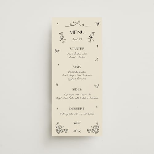 This is a vanilla menu cards with standard by Ani Somi called roses printing on signature in 4x9