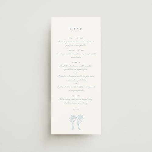 This is a lagoon menu cards with standard by Leah Bisch called bow frame printing on signature in 4x9