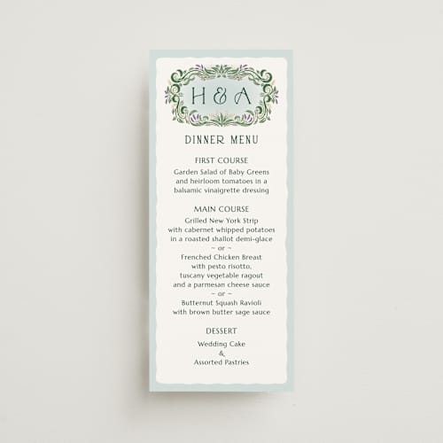This is a spruce menu cards with standard by Paper Sun Studio called sierra printing on signature in 4x9