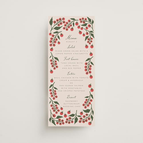 This is a tomato menu cards with standard by Katharine Watson called cherry tomatoes printing on signature in 4x9