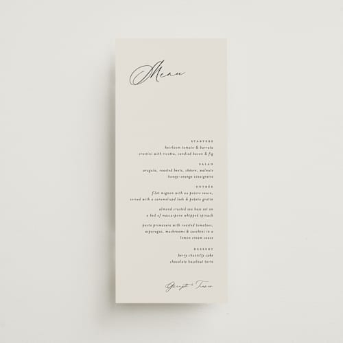 This is a ivory menu cards with standard by Carolyn Nicks called kinkaid printing on signature in 4x9