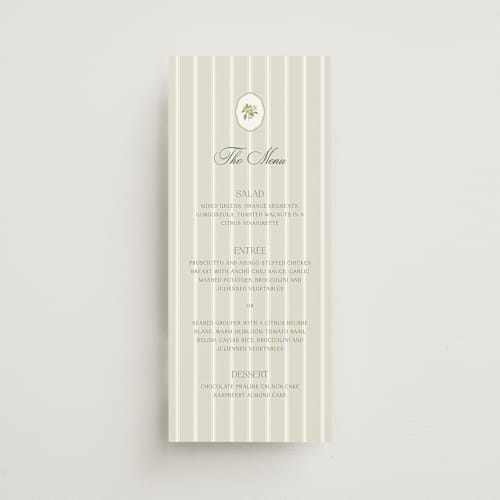 This is a petal menu cards with standard by Lisa Joanna Harrison called summer fields printing on signature in 4x9