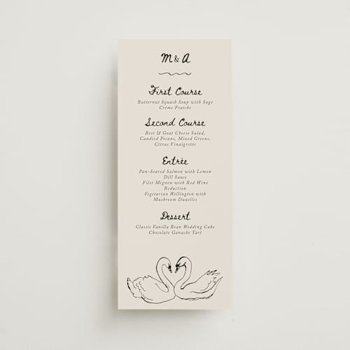 This is a lace menu cards with standard by Cass Loh called simple monogram printing on signature in 4x9