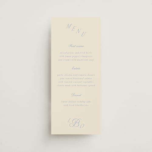 This is a ocean menu cards with standard by Baumbirdy called luxe printing on signature in 4x9
