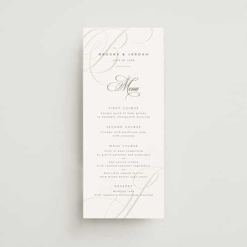 This is a tuxedo menu cards with standard by Orasie called side by side printing on signature in 4x9