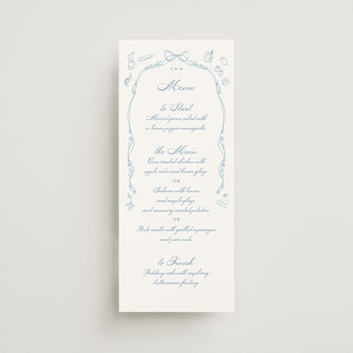 This is a capri menu cards with standard by Creo Study called royalty printing on signature in 4x9