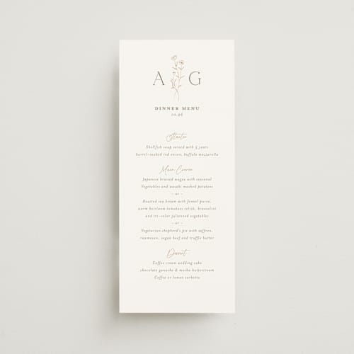 This is a chiffon menu cards with standard by chocomocacino called kouignette printing on signature in 4x9