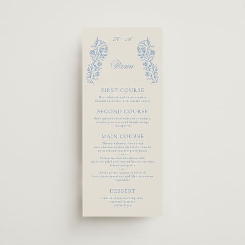 This is a sky menu cards with standard by Dana Duricekova called florals printing on signature in 4x9