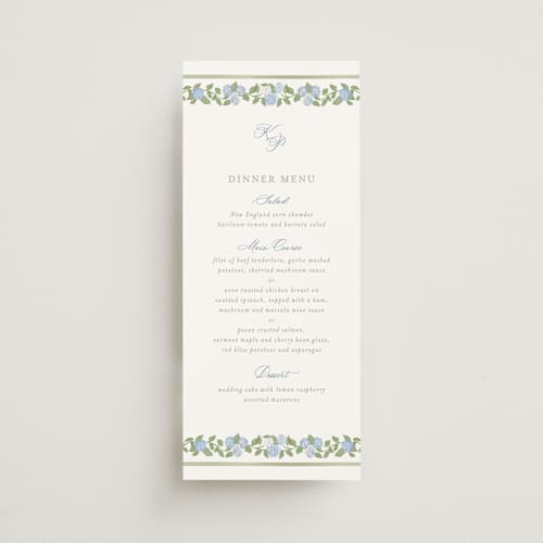 This is a ocean menu cards with standard by Creo Study called pillowy border printing on signature in 4x9