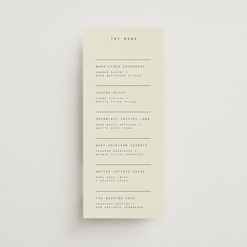 This is a vanilla menu cards with standard by Blustery August called nonnette printing on signature in 4x9