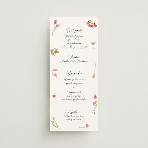 This is a deep blush menu cards with standard by Pati Cascino called barolo printing on signature in 4x9