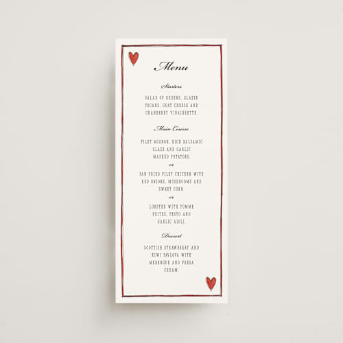 This is a lily menu cards with standard by Pati Cascino called two hearts printing on signature in 4x9