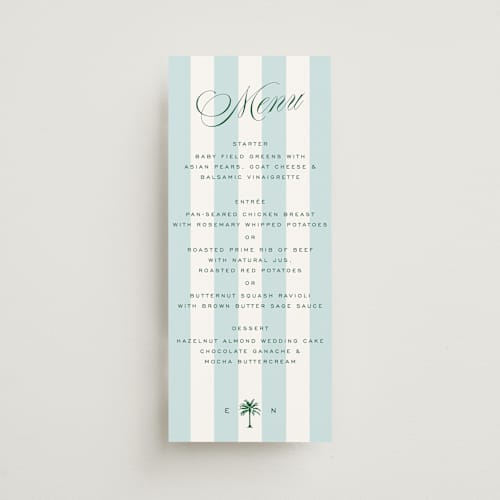 This is a low tide menu cards with standard by Susan Zinader called palm stripes printing on signature in 4x9