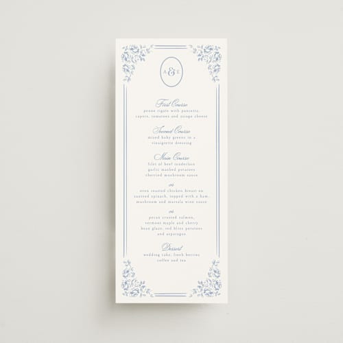 This is a sky menu cards with standard by Robert and Stella called constance printing on signature in 4x9