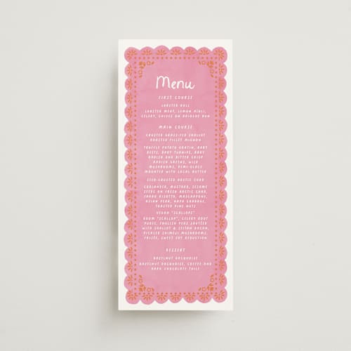 This is a carnation menu cards with standard by Itsy Belle Studio called vienes printing on signature in 4x9