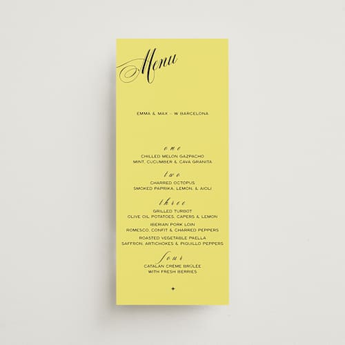 This is a lemon menu cards with standard by Ani Somi called in lights printing on signature in 4x9