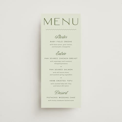 This is a lemongrass menu cards with standard by Sam Dubeau called swoon printing on signature in 4x9