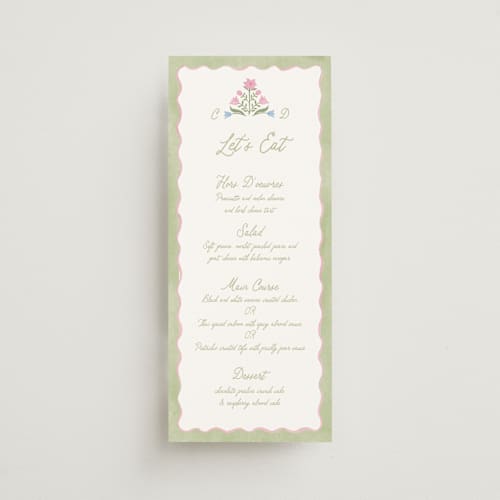 This is a garden menu cards with standard by Creo Study called folk garden printing on signature in 4x9