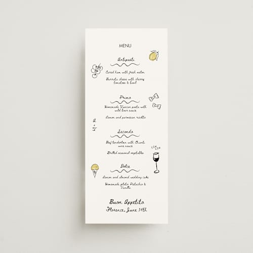 This is a nero menu cards with standard by Helena Vitto called amore mio printing on signature in 4x9